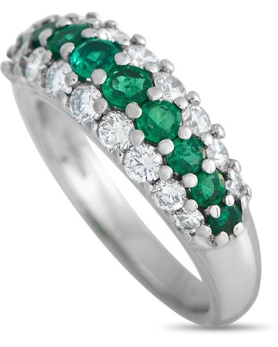 Tiffany & Co. Platinum 1.0ct Diamond And Emerald Ring Ti09-120523 - Metallic