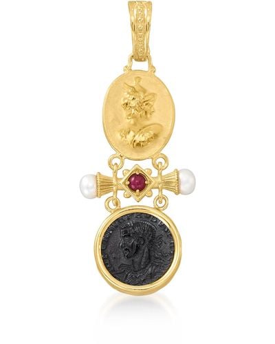 Ross-Simons Italian Tagliamonte Onyx And . Ruby Cameo Pendant With Cultured Pearls - Black