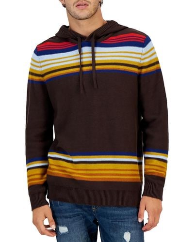 Sun & Stone Cotton Stripe Hooded Sweater - Blue