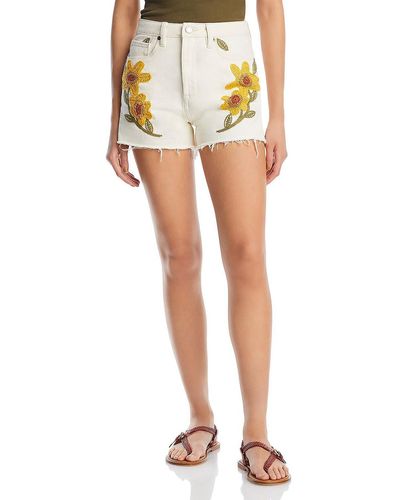 Blank NYC Embroidered High Rise Denim Shorts - Multicolor