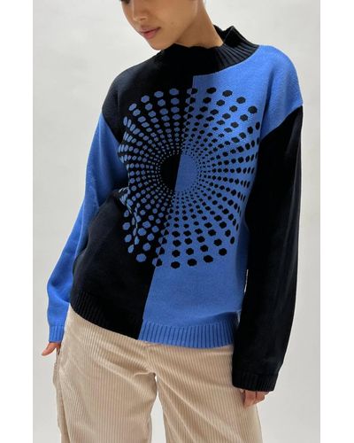 Another Girl Color Block Knit Sweater - Blue