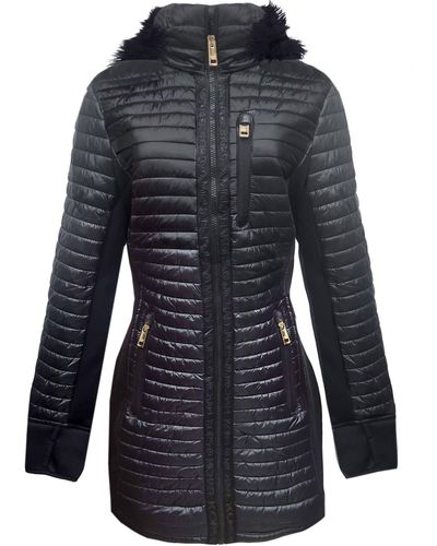 Michael Kors Quilted Mixed Media 3/4 Coat Jacket With Faux Fur In Black