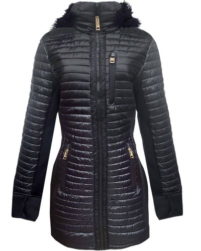 Michael Kors Quilted Mixed Media 3/4 Coat Jacket With Faux Fur - Black