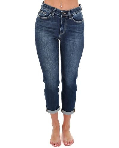 Judy Blue Where You Are High Rise Cuffed Jeans - Blue