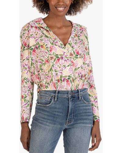 Kut From The Kloth Floral V-neck Blouse In Ivory/rose - Blue