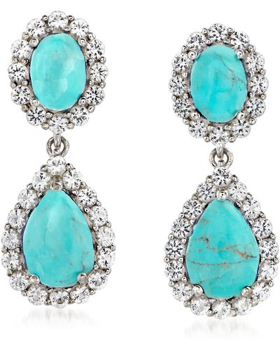 Ross-Simons Turquoise And White Topaz Double Drop Earrings - Blue