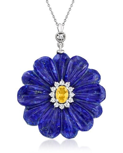 Ross-Simons Lapis And . Citrine Flower Pendant Necklace - Blue
