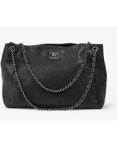 Chanel Large Cc Tote Leather - Black