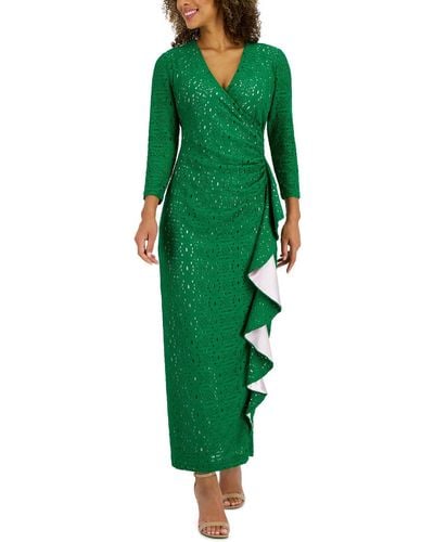 Kasper Lace Ruffled Maxi Dress - Green