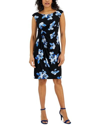 Connected Apparel Petites Floral Sleeveless Wrap Dress - Blue