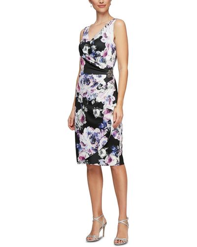 Alex Evenings Floral Print Jersey Cocktail And Party Dress - Blue