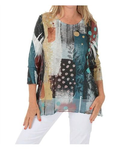 Jess & Jane Artistic Long Sleeve With Button Top In Multi - Blue