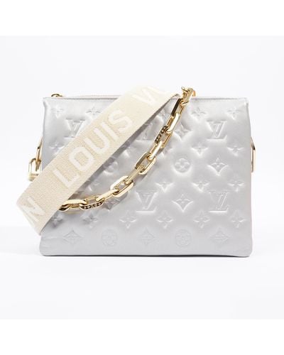Louis Vuitton Coussin Silver Lambskin Leather Shoulder Bag - White