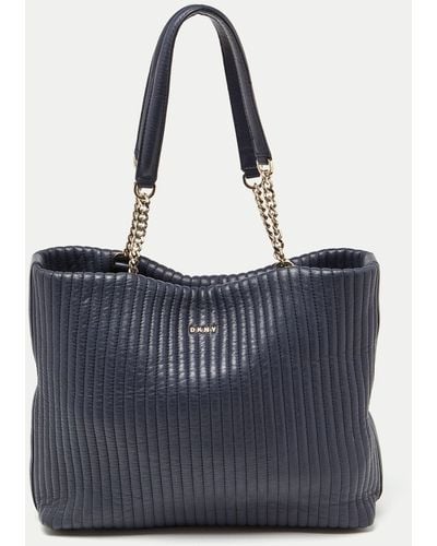 DKNY Quilted Leather Chain Tote - Blue