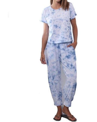 PJ Harlow Jojo Cherry Cotton jogger Paired With Short Sleeve T Shirt Set - Blue