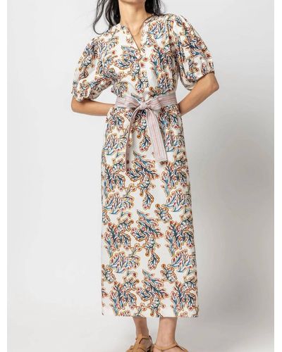 Lilla P Split Neck Full Sleeve Maxi Dress - Multicolor