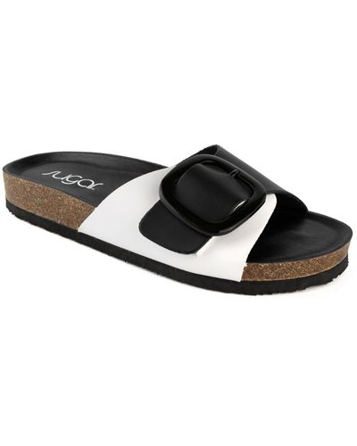 Sugar Zerri Faux Leather Slip On Footbed Sandals - Black