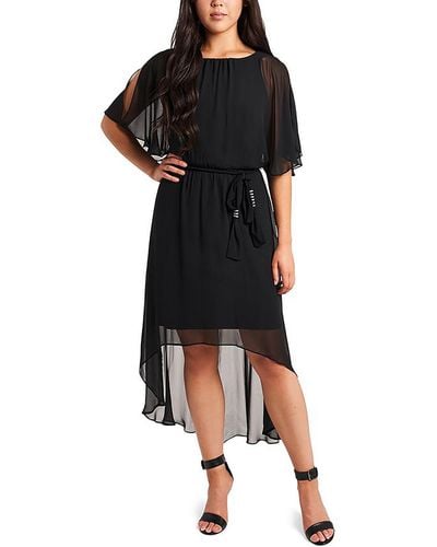 Msk Petites Sheer Hi-low Fit & Flare Dress - Black