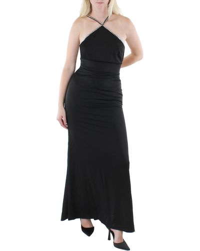 Ieena for Mac Duggal Embellished Halter Evening Dress - Black