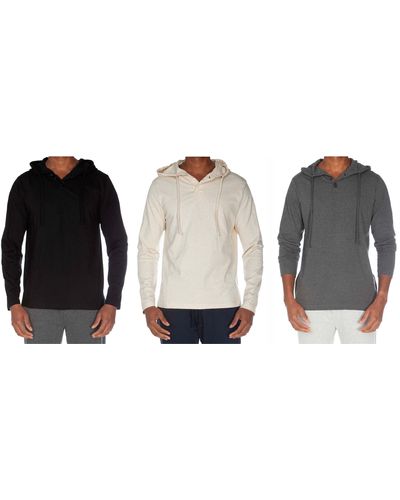 Unsimply Stitched Hooded Henley Non Ribbed With Buttons Value Pack - White