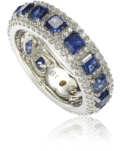 Suzy Levian Sterling Silver Sapphire And Diamond Modern Eternity Band - Blue