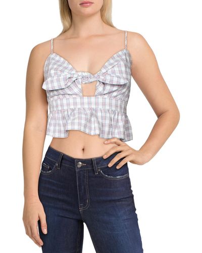 English Factory Plaid Smocked Crop Top - Blue