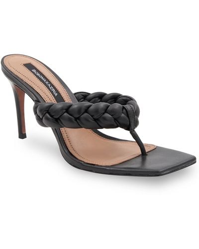 BCBGMAXAZRIA Bella Leather Braided Sandal Heel - Black