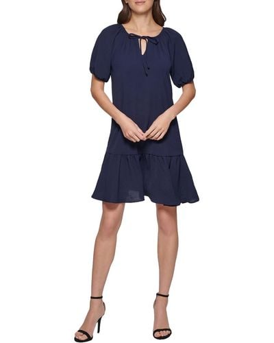 DKNY Textured Knee-length Shift Dress - Blue