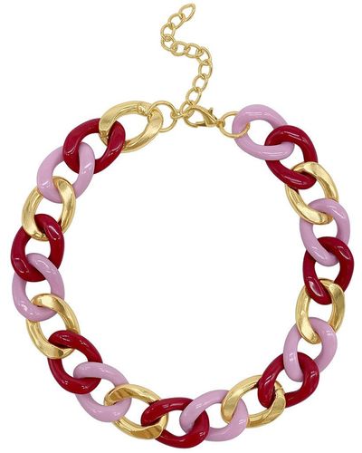 Adornia Pink Curb Chain Necklace Gold - Red