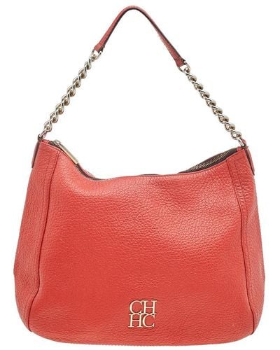 Carolina Herrera Leather Chain Hobo - Red