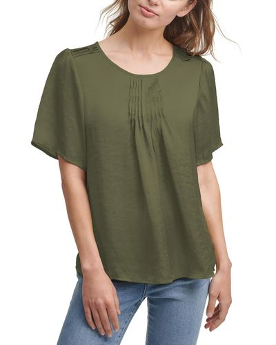DKNY Pleated Boatneck Pullover Top - Green