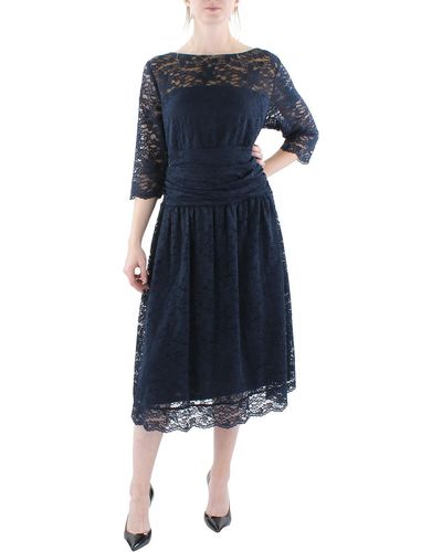 Kiyonna Plus Lace Illusion Midi Dress - Blue