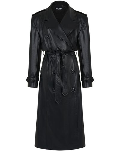 Nocturne Belted Oversized Leather Trench - Black