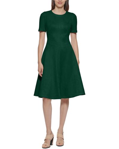 Calvin Klein A-line Faux Suede Fit & Flare Dress - Green