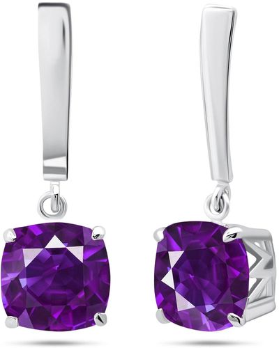 Nicole Miller Sterling Silver 8mm Cushion Cut Gemstone Dangle Drop Earrings - Purple