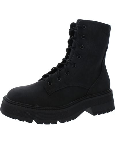 MIA Lilth Faux Leather Lug Sole Combat & Lace-up Boots - Black