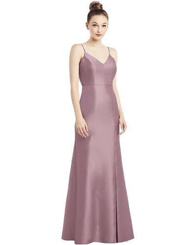 Alfred Sung Open-back Bow Tie Satin Trumpet Gown - Purple