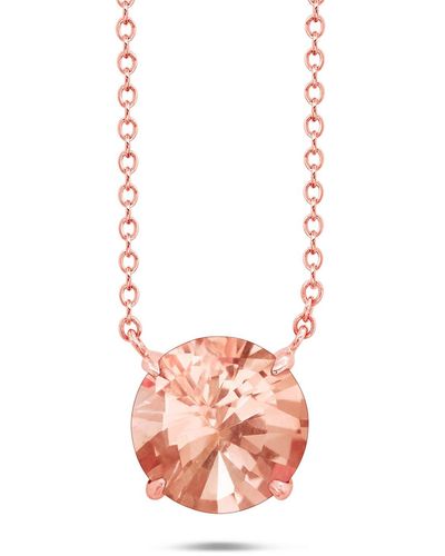 Nicole Miller Sterling Silver And 14k Rose Gold Overlay Gemstone Round Solitaire Pendant Necklace On 18 Inch Adjustable Chain - Pink