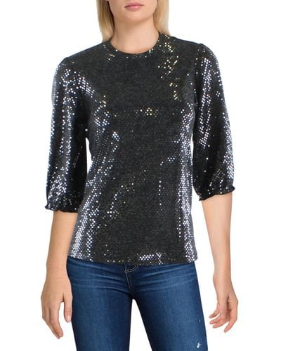 Nanette Lepore Sequins Puff Sleeves Pullover Top - Black