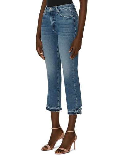 7 For All Mankind Frayed Hem High Waist Cropped Jeans - Blue