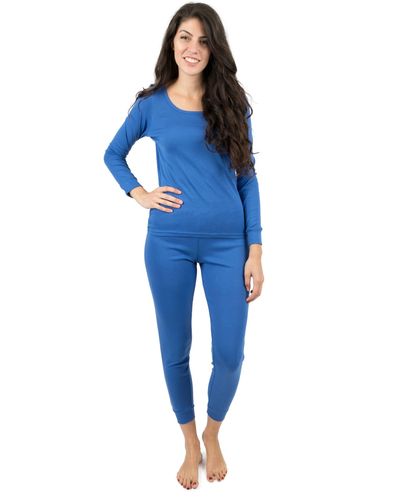 Leveret Two Piece Cotton Pajamas Classic Solid Color - Blue
