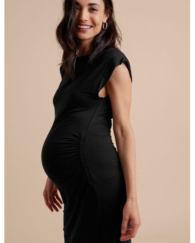 A Pea In The Pod Asymmetric Side Ruched Jersey Mini Maternity Dress - Black