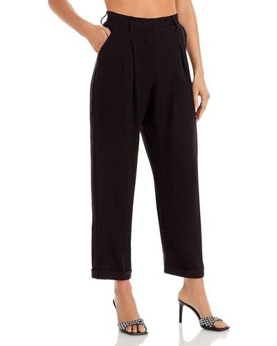 Just BEE Queen Kai Linen Blend Cropped Ankle Pants - Black