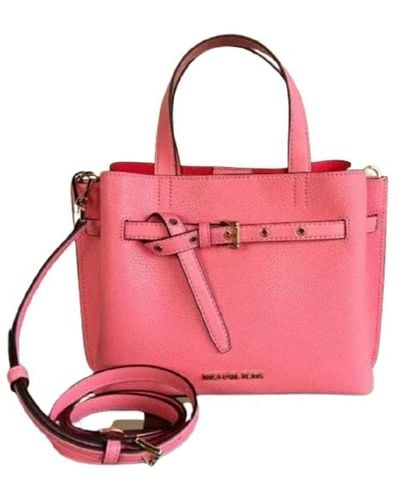 Michael Kors Emilia Ebbled Leather Satchel Crossbody Bag - Pink