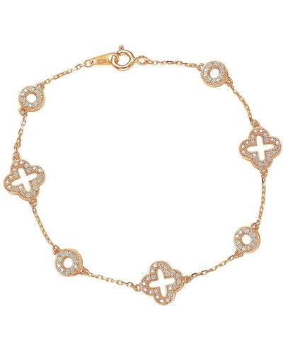 Suzy Levian Rose Sterling Silver White Cubic Zirconia Clover And Circles Bracelet - Metallic