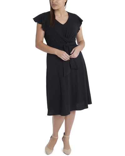 Cece Plus Belted Flutter Sleeve Midi Dress - Black
