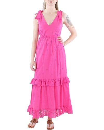 Aqua Eyelet Tealength Midi Dress - Pink