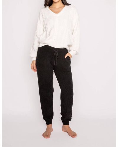 Pj Salvage Cable Sweater Banded Jogger In Black - White