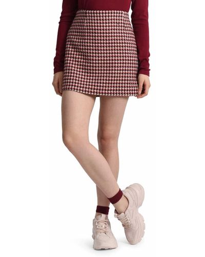 Molly Bracken Houndstooth Mini Skirt - Red