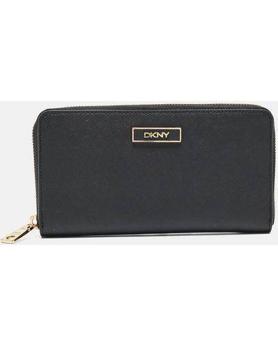 DKNY Leather Bryant Park Zip Around Continental Wallet - Black